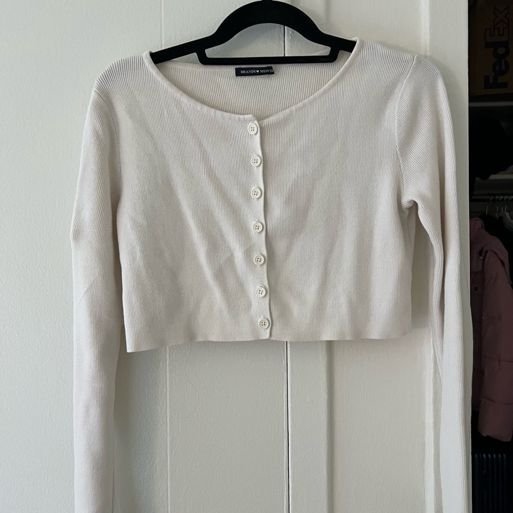 Brandy Melville white cardigan knitted cropped long sleeve top